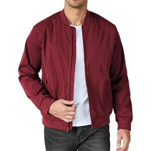 Men's Wine Red Varsity Bomber Jacket Winter Lightweight Casual Stylish Pockets
